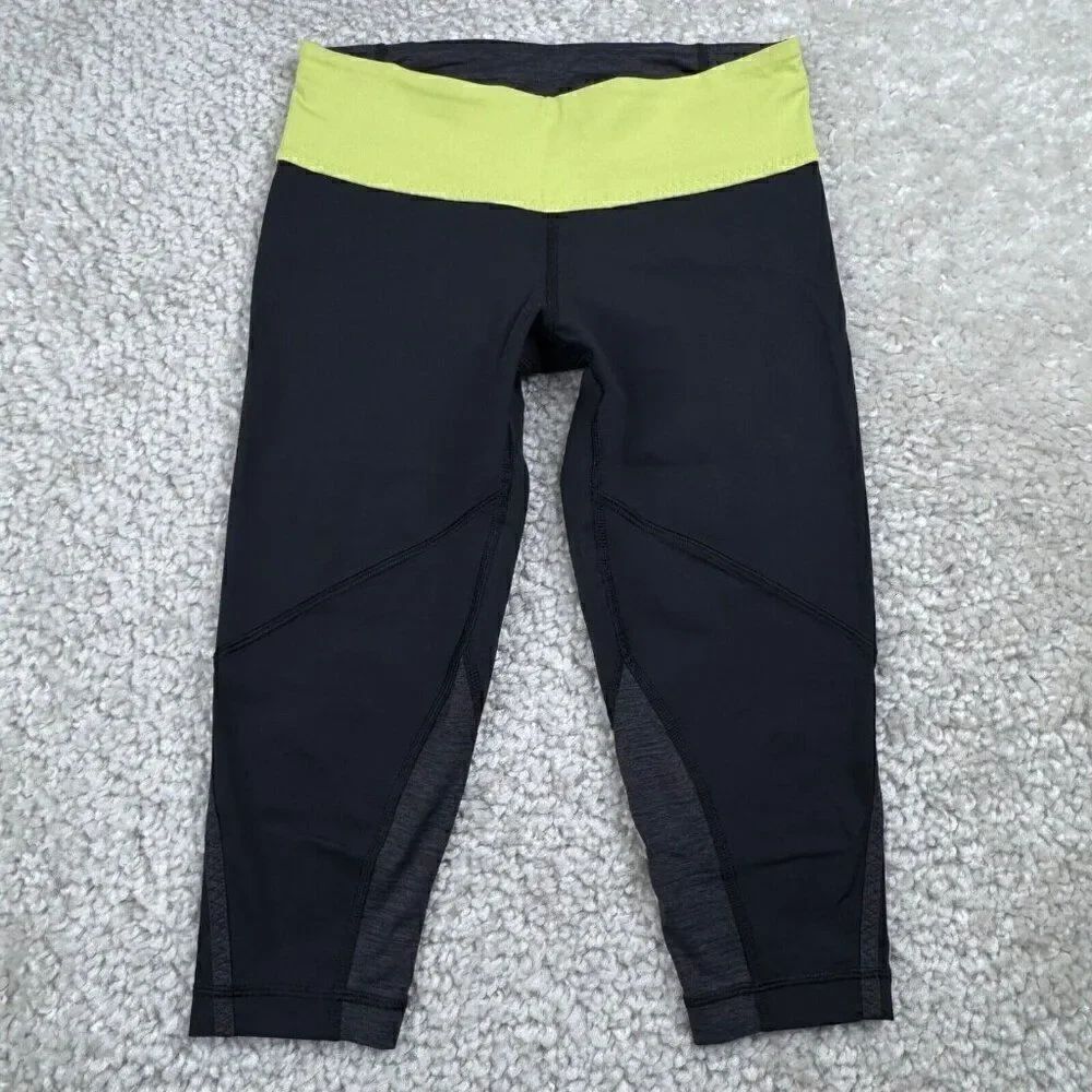 Lululemon Black Crop Legging Yellow Waistband